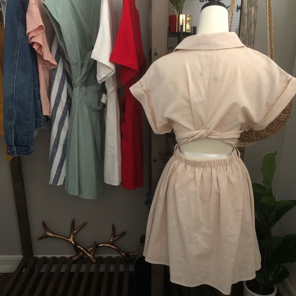 ivory color flowy dress with open back